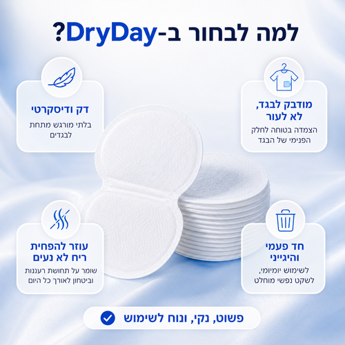 מדבקות זיעה DryDay לחולצה — מונעות כתמי זיעה בבית השחי
